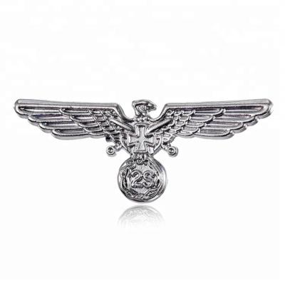 China Europe Custom Metal 3d Silver For Souvenir Wings Pin Antique Silver Plated Pilot Badge for sale