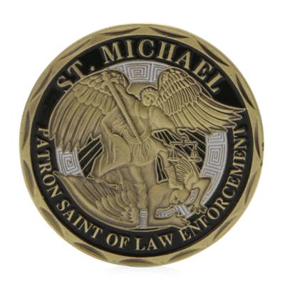 China Europe 3D Enamel Relief Antique St Michael's Police Challenge Coin,Foreign Currency Souvenirs Military Coin for sale