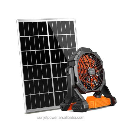 China Portable DC 12V Outdoor Solar Powered Electric Fan Rechargeable Solar Charging Fan With Solar Panel for sale