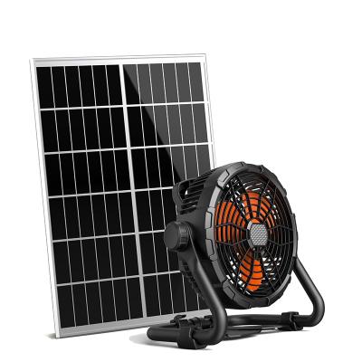 China Portable Rechargeable Portable Solar Powered Fans With Solar Panel 25W DC 12V Fan Outdoor Solar Power With LED Light for sale