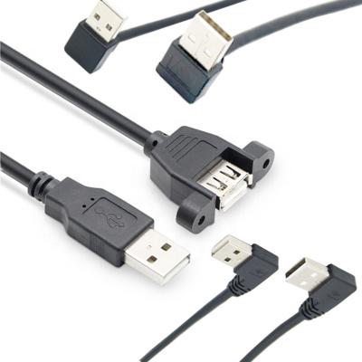 China CUSTOM Plug & Play Down Angle Right Left Male To Female USB 2.0 Type A Flush Panel Mount Extension Cable For Computers for sale