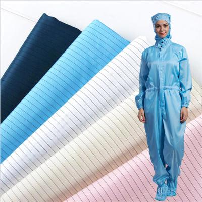 China ESD Stripe Pongee Garment Cleanroom Workwear Garment Stripe Grid Surgical Gown Suit Anti-Static Polyester Dustproof Cloth Antistatic Stripe Pongee Fabric for sale