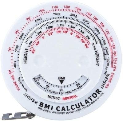 China ABS Plastic Case Wintape BMI Body Mass Index Measuring Tool for Diet Weight Loss, 150cm BMI Calculator Retractable Tape Measure for sale