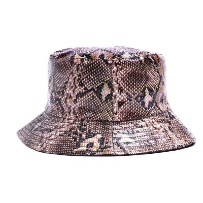 China New Picture Ladies Bucket Hat Men's Premium Leather Fisherman Snakeskin Outdoor Bucket Travel Bucket Hat for sale