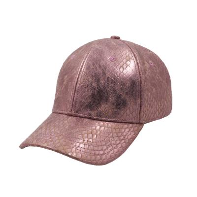 China New JOINT PU Leather Fish Scales Grain Blank Baseball Cap Women Fashion Leather Baseball Cap Custom for sale