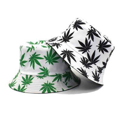 China Wholesale Picture Weed Leaf Printing Bucket Hat Good Quality Sun Shade Outdoor Fisherman Hat for sale