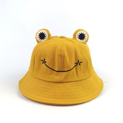 China Custom Embroidered Simple Outdoor Bucket Hat Child-parents Frog Beach Bucket Hat for sale