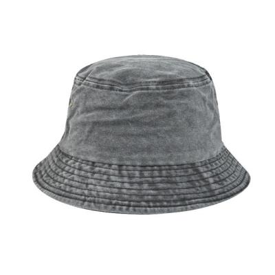 China Character Jean Bucket Hat Solid Cotton Washed Denim Bucket Folding Fisherman Wide Brim Hip Hop Unisex Bucket Hat for sale