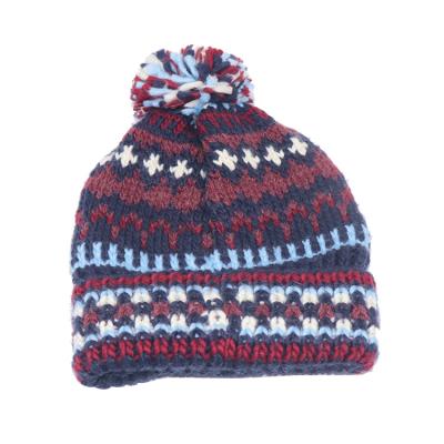 China Jacquard COMMON Women's Multi Color Slouchy Chunky Beanie Hat Bobble Cap With Pompom Customized for sale