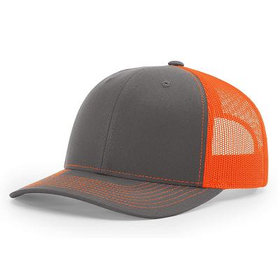 China Custom Embroidery Richardson Logo 112 Mesh Orange Mesh Trucker Caps COMMON Trucker Hat for sale