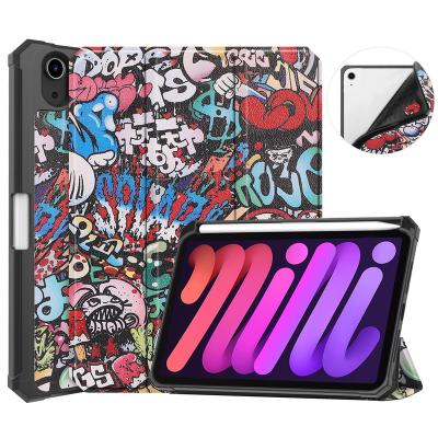 China Customized 2021 Transparent Back Cases With Pencil Holder 8.3in TPU+PU With Painting Leather Cover Tablet Case For iPad mini6 for sale