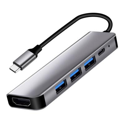 China Usb c device newcomer 5 in 1 type-c to HDTV+USB*3+Type C+PD docking station USB C HUB with 1000Mbps Gigabit Ethernet port for sale