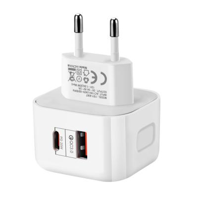 China Cellphones Wholesale EU Standard 20W Charger Usb Type-c+QC3.0 Wall Charger USB C 18pd Dual Port Wall Charger For iPhone 12 for sale