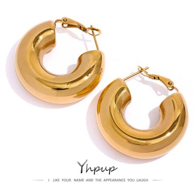 China 2022 Yhpup TRENDY Temperament Fashion Jewelry Waterproof Charm Chunky Minimalist Stainless Steel Gold Circle Huggie Earrings For Women for sale