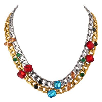 China Yhpup Best Selling TRENDY Stainless Steel CZ Chain Necklace Gold Plated Jewelry For Women Resin Necklace for sale