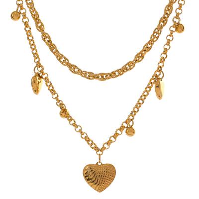 China Yhpup TRENDY Charm Fashion 316 Stainless Steel Trendy Gold Heart Chain Beads Drop Necklace Bracelet For Women Jewelry Set 2022 for sale