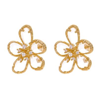 China Yhpup Bling Luxury Flower Copper Zircon FASHION Charm Fashion Transparent 14K Gold Plated 14K Gold Plated Korean Jewelry Stud Earrings For Women for sale