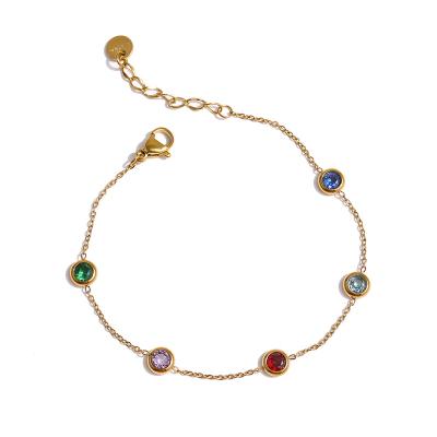 China Yhpup FASHION Fashion Thin Gold Wrist Bracelet Chain Bracelet Colorful Zircon Stainless Steel Bracelets For Women for sale