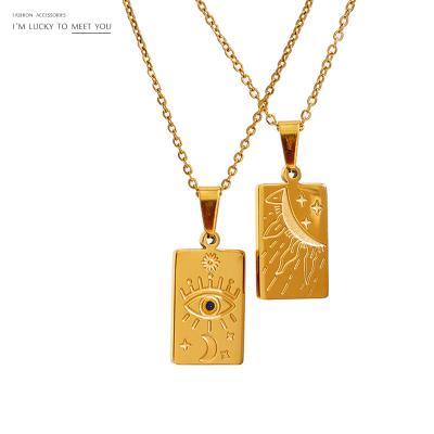 China Yhpup Trendy Moon Eye Waterproof Stainless Steel Jewelry Square Necklace Gold Color Metal Fashion Pendant Necklace for sale