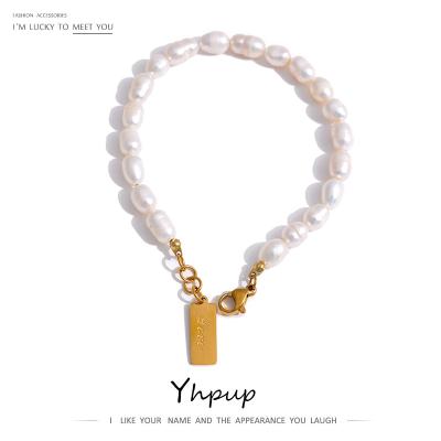 China Yhpup LOVE Jewelry FASHIONABLE Stylish Chain Bracelet Women High Quality Stainless Steel Natural Pearl Bracelet for sale