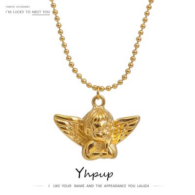 China Yhpup Trendy Trendy Gold Plated Stainless Steel Angel Pendant Necklace 18K Metal Necklace Waterproof Jewelry for sale