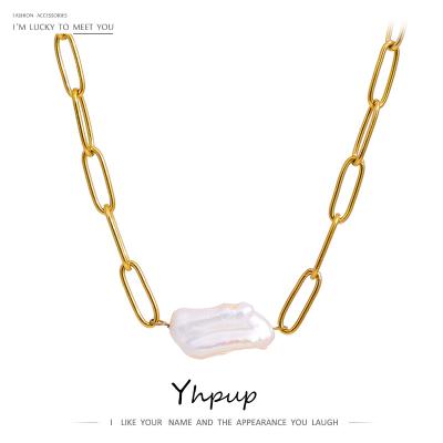 China Yhpup FASHIONABLE Gold Plated Natural Pearl Neckalce Metal Chain 18K Necklace Stainless Steel Pendant for sale