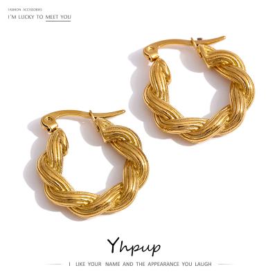 China Yhpup TRENDY Deformation Circle Earrings Stainless Steel Hug Earrings For Women Jewelry Minimalist Metal Trendy Geometric for sale