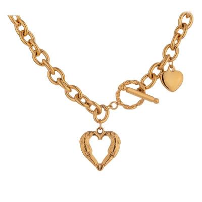 China Yhpup Trendy Statement Women Trendy Jewelry Chain Necklace Real Gold Stainless Steel Heart Plated Jewelry 2020 Pendant Necklace for sale