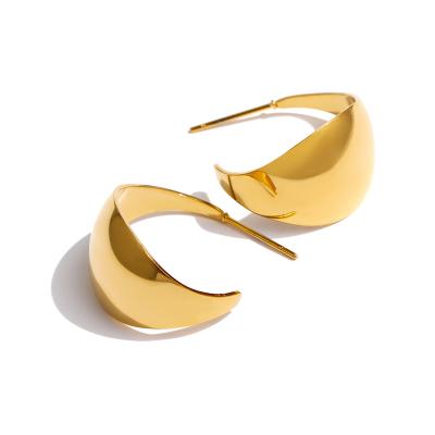 China Yhpup FASHIONABLE texture metal minimalist earrings 18K gold plated unusual jewelry stainless steel earrings for sale