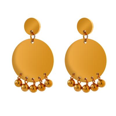 China Yhpup FASHIONABLE Elegant Round Ball Dangle Earrings 18K Gold Plated Geometric Metal Earrings Stainless Steel Jewelry 2021 for sale