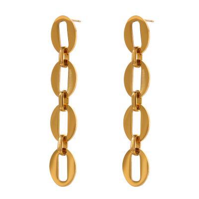 China Yhpup TRENDY Trendy Round Long Dangle Earrings 18K Gold Plated Jewelry For Women Gold Metal Stainless Steel Texture Earrings for sale