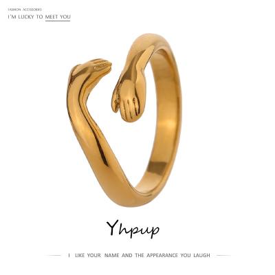 China 2021 Yhpup FASHION Statement Unique 18k Gold Rings Real PVD Plated Surgical Jewelry 316l Stainless Steel Huggie Hug Ring For Women for sale