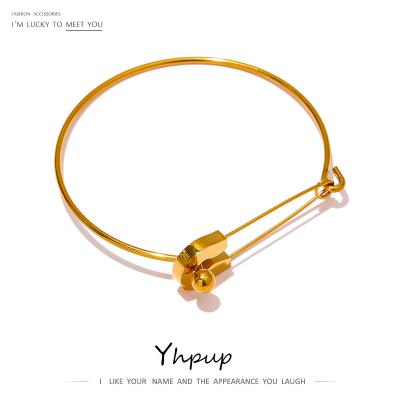 China TRENDY Gold Bangle Bracelet Fashion Stainless Steel 18K Gold Plated Chic Jewelry Yhpup Pin Metal Trendy Women Unique Bangle for sale