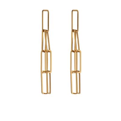 China Yhpup Trendy Minimalist Creative Trendy Trendy Steel Plated Real Gold Jewelry Women Square Geometric Long Chain Dangle Earrings for sale