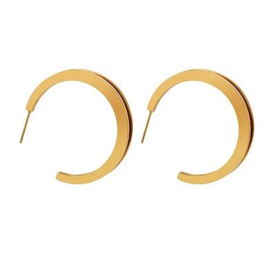 China Yhpup TRENDY Statement C Shape Stainless Steel Stud Earrings For Women Simple Gold Metal Texture Earrings Jewelry for sale