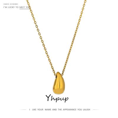 China Yhpup Statement Jewelry True Trendy Minimalist Gold Plated Stainless Steel Water Drop Pendant Necklace For Women for sale