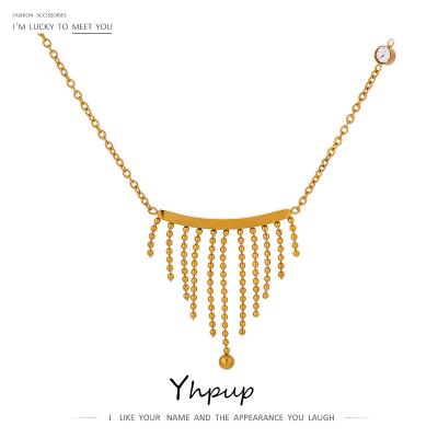 China Yhpup Temperament Fashion Charm Jewelry Stainless Steel Real Gold Tassel Plated CZ Jewelry Trendy 2020 Necklace For Women Party for sale