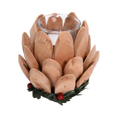 China Wooden Style Natural Driftwood Tealight Candle Holder for Christmas, Lotus Tea Light Candle For Living Room Office Outdoor Party Household for sale