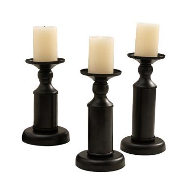 China Home Decoration Matte Black Metal Large Pillar Candle Holder for Wedding Party, Iron Metal Pillar Candle Holder for Fireplace Home Decor for sale