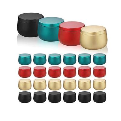 China Various Type 8 Ounce Round DIY Candle Making Containers With Lids, Christmas Metal Storage Tins For Candy And Gifts for sale