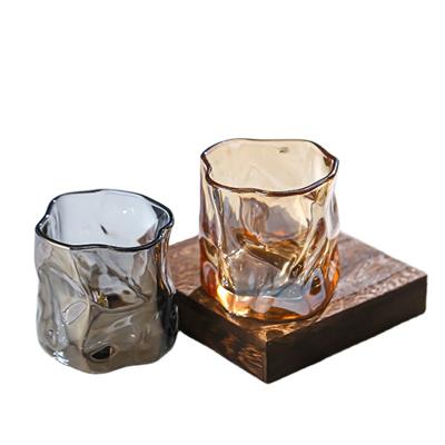 China Various Type Irregular Shape Gray Clear Glass Ribbed Amber Candle Empty Smoky Jar , 8 Ounce Amber Glass Candle Holder For Scented Candle for sale