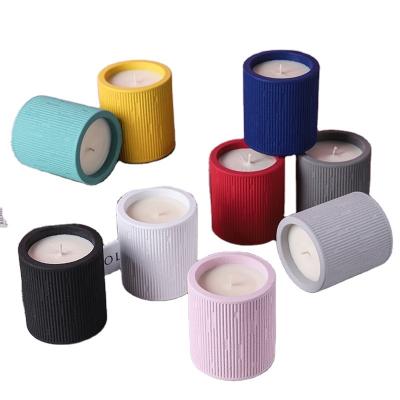 China Nordic Style Factory Striped Color Cylindrical Cement Candle Jars For Candle Making, Customize Logo Concrete Ceramic Hexagon Candle Jars For for sale