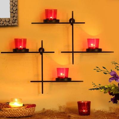 China Minimalist RIBBED 2 Hanging Tealight Sconce Set with 4 Tealight Glasses for Light Home Decoration for sale