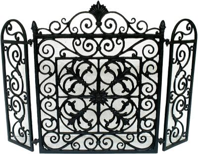 China Hot Selling Black Scrolled Iron Metal Wrought Iron Fireplace Screens for sale