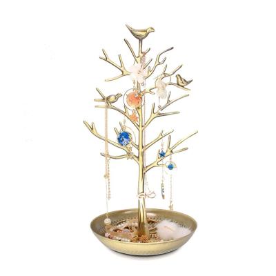 China Birds Tree Jewelry Display Stand Earring Necklace Holder Viable Silver Organizer Rack Tower for sale