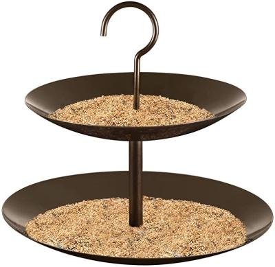 China Sustainable Bird Feeder, Wild Bird Feeders For Outdoors, Double-Layer Bowl Shape Pendant Tray Bird Feeder, Bronze for sale