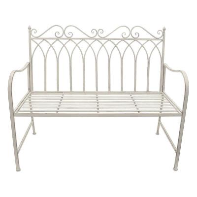 China Best Choice Wholesale Minimalist Best Choice Antique White Metal Wrought Iron Garden Patio Folding Scrolled Outdoor Benches for sale