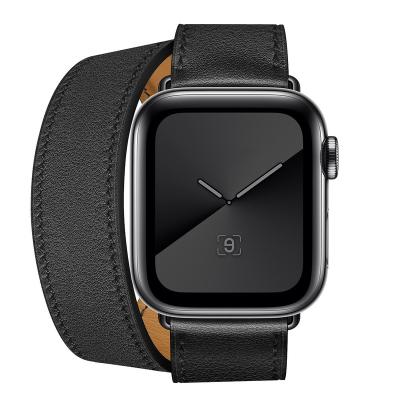 China Luxury Wholesale Black Cowhide Buckle Strap With Single And Double Buckles Apple Watch Strap for sale