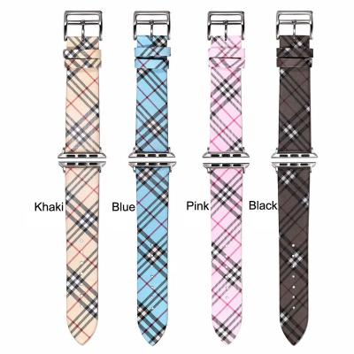 China High Quality Designer 38mm Classic Soft Luxury Plaid Strap Leather Strap 40mm 42mm 44mm For Apple Watch Bands Strap for sale