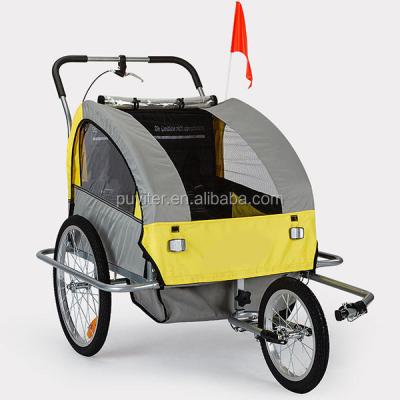 China Outdoor Popular Baby Stuff Kids Trailer With 2 Seats Baby Carriage Large Window Bicycle Trailer for sale